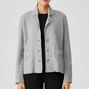 Eileen Fisher Heathered Gray Double Layer Organic Cotton Blazer Jacket Size L